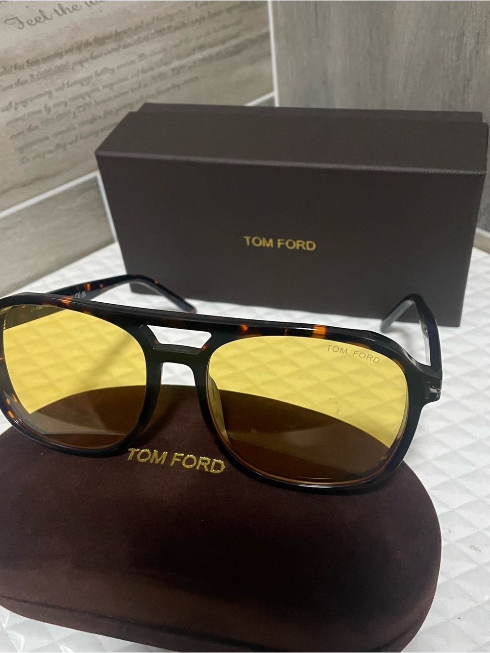Tom Ford Tortoiseshell Frame Sunglasses with Yellow Lenses
